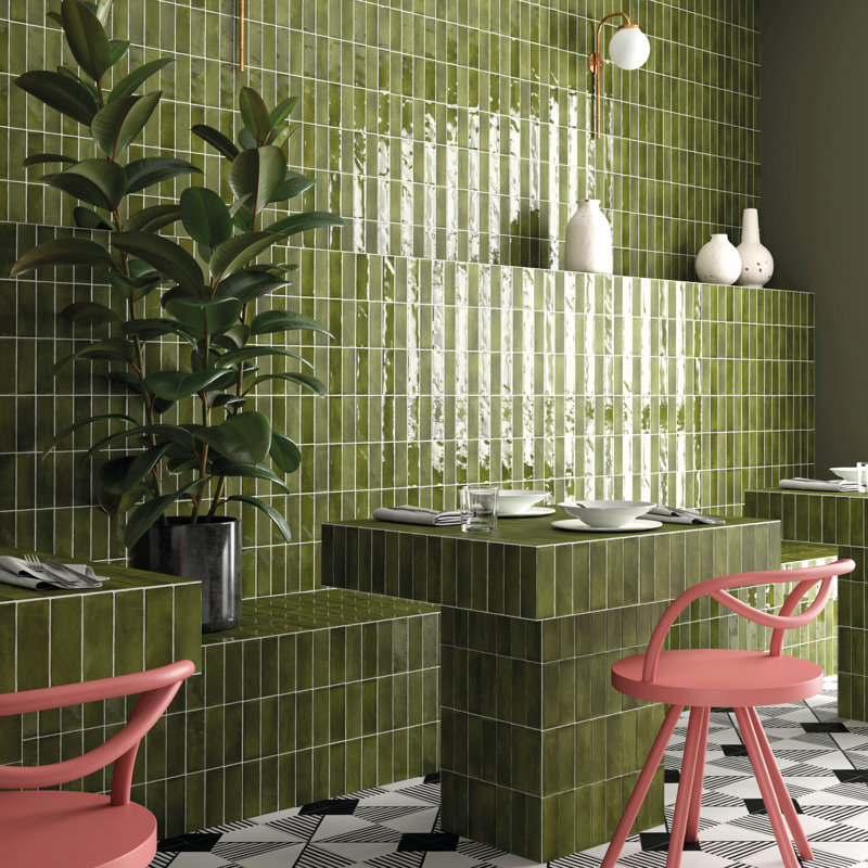 Carrelage mural en porcelaine 2 "x 6" Coco, Vert mousse