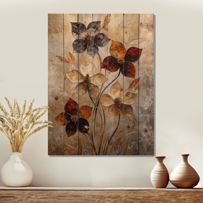 Fantasy Dahlia Flower Field II - Dahlia Wood Wall Decor - On Natural Pine Wood
