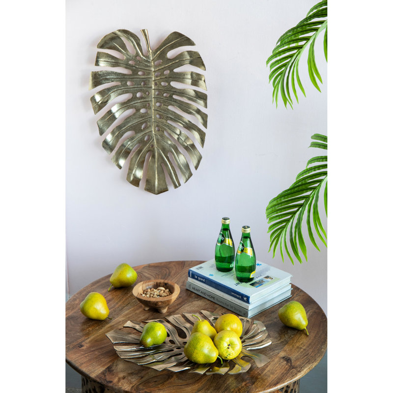 Bewitching Gold Leaf Wall Ornament, 18.9x13.4x1.4", Crafted By Aluminum Cool Adornment, Produced