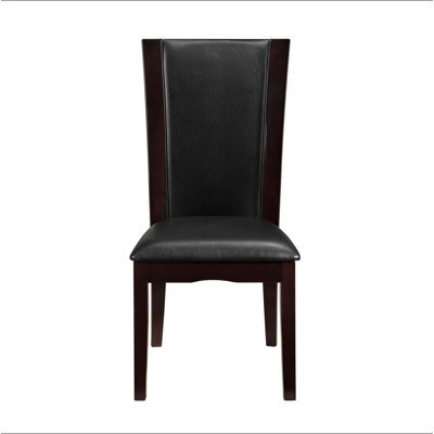 Modern Contemporary Dining Side Chairs Set of 2 Dark Brown Faux Leather Upholstered Espresso Finish Hardwood Solid