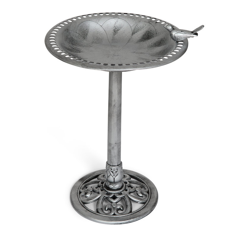Aderes Resin Birdbath, Silver