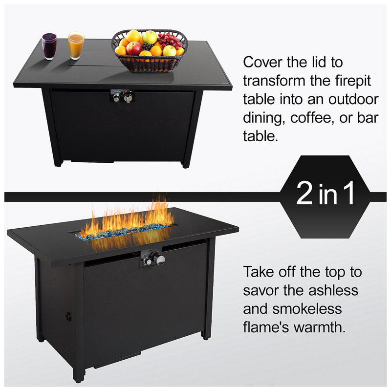 25" H Steel Outdoor Fire Pit Table With Lid