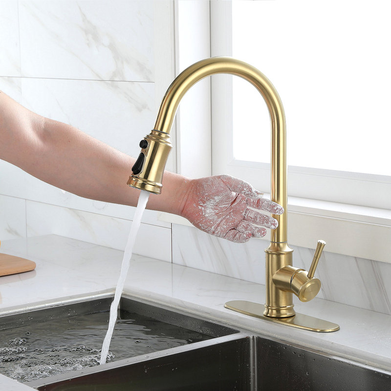 Robinet de cuisine tactile avec douchette extractible, Or brossé