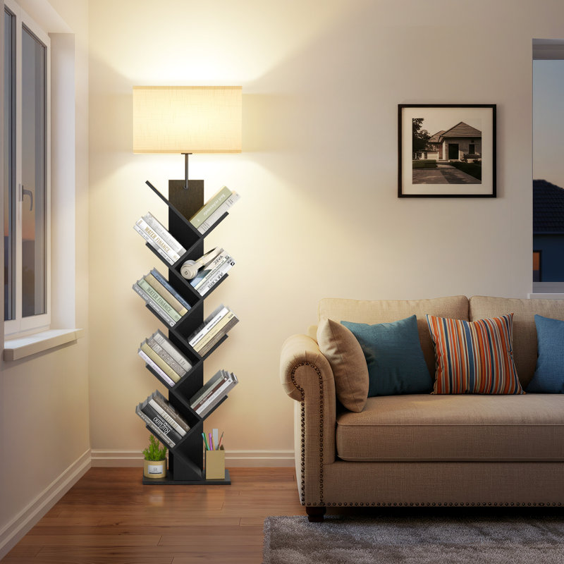Bookcases With Led Light And Remote Control, 9-Tier Column Floor Lamp, Black