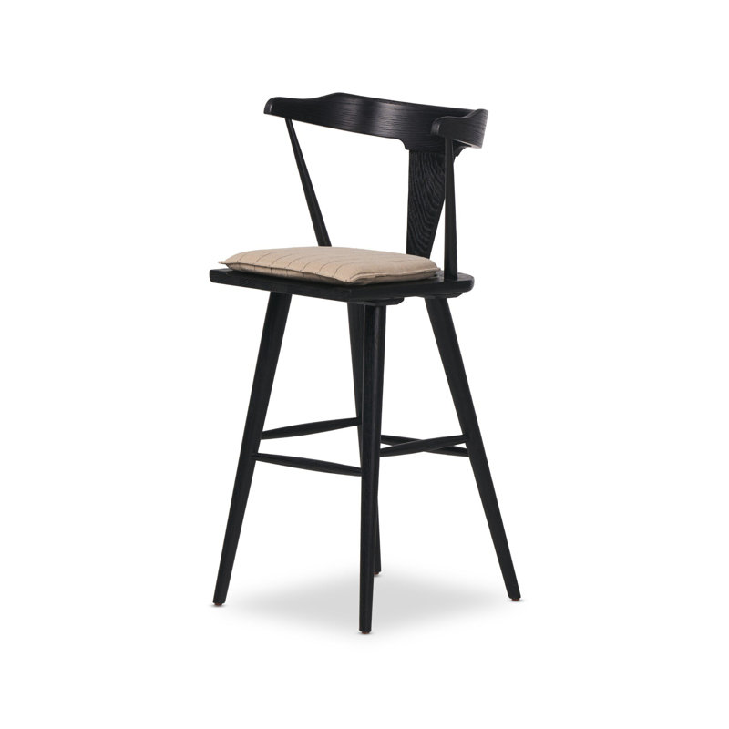 Tabouret Boid, Tabouret de comptoir (siège d'une hauteur de 25,2, Lavon silex / mélange de lin, Chêne noir