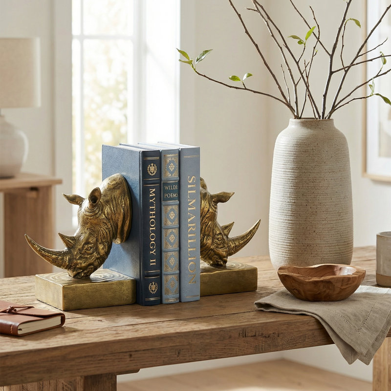 Serre-livres décoratifs Rhinoceros Head, Doré