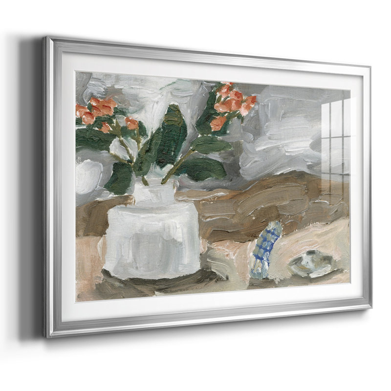 Vase de fleurs roses III, impression sur papier, Argent, H 30 po x l 44 po x P 1,5 po