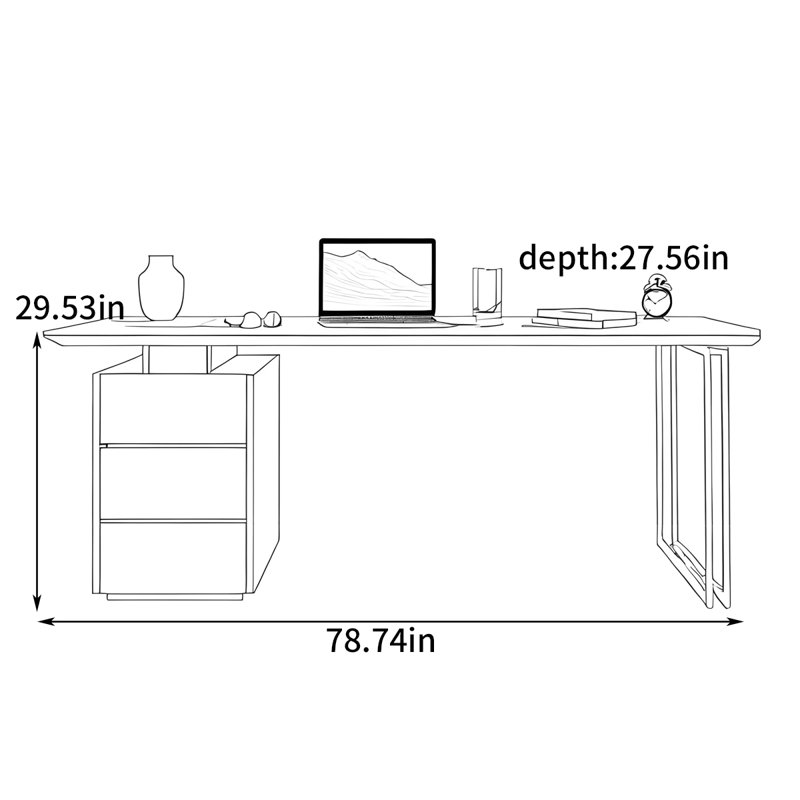 Bureau de luxe moderne et luxueux, H 29,53 po x l 78,74 po x P 27,56 po