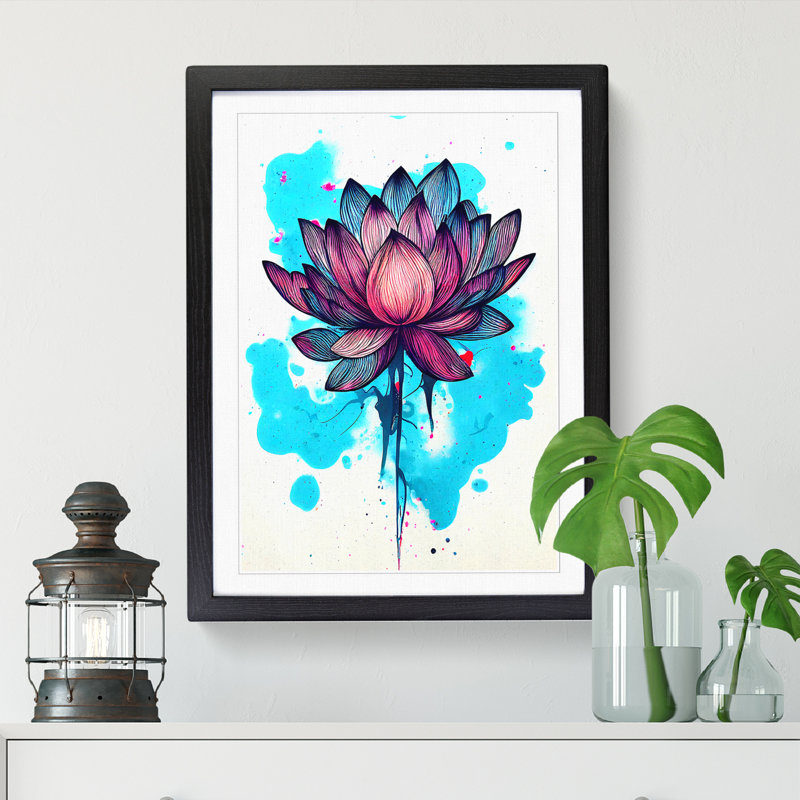 Lotus Flower Paint Splash - Single Picture Frame Print, Black, 64cm H x 46cm W x 2cm D