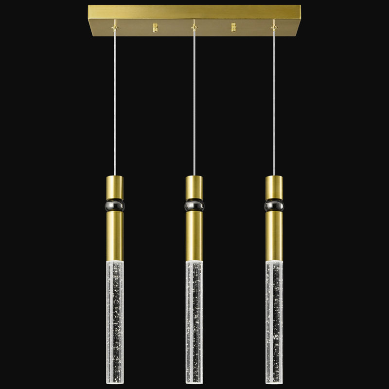 Nakendra - Luminaire suspendu pour salle à manger moderne en cristal à intensité variable DEL, Doré, 3