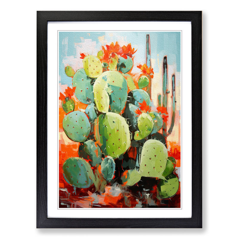 Cactus Action No.2 - Single Picture Frame Print on Wood, Black Framed, 64cm H x 46cm W x 2cm D