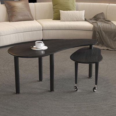 Table basse rotative contemporaine avec pieds en bois d'hévéa massif, table basse rotative à 360 degrés avec plateau en placage de grain de bois, finition noire / noyer / brun gris pour le salon, la chambre à coucher