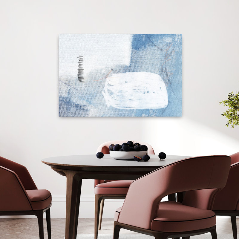 «Whispers In Blue», art géométrique contemporain abstrait océan côtier, H 24 po x l 36 po