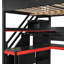 Lit mezzanine moderne en bois avec rangement et bureau, noir et rouge