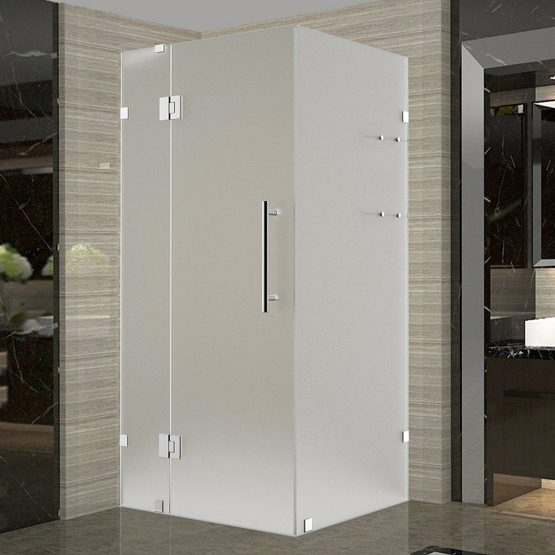 Avalux GS 38 in. W x 38 in. D x 72 in. H Frameless Shower Enclosure, Frosted Glass, Stainless Steel