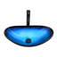 Vasque décorative pour salle de bain : lavabo bleu avec bonde rétractable, en verre trempé, en forme de bateau, à poser sur un comptoir, pièce de décoration unique au style moderne.