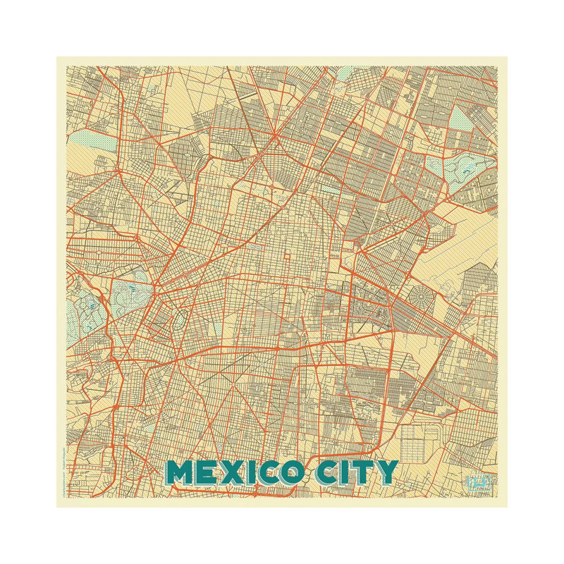 Mexico City Retro Urban Blueprint Map by Hubert Roguski - Wrapped Canvas Print, 30.48 cm H x 30.48 cm W