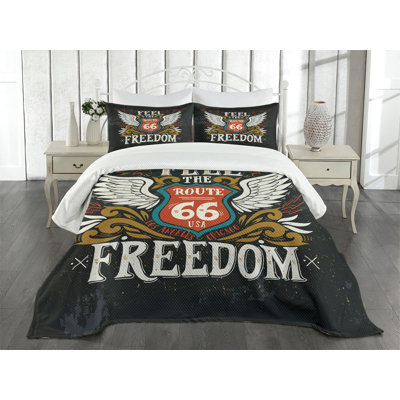 Ambesonne Motorcycle Bedspread Set Biker Motto Words Multicolor