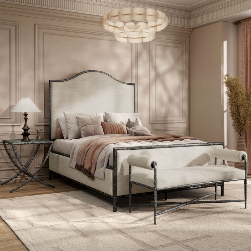 Ensemble de chambre à coucher 3 pièces en métal martelé moderne Lalia, Lit double, Gris mat