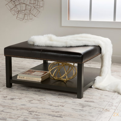 Grand banc repose-pieds carré, repose-pieds de table en similicuir avec support et pieds en bois massif, repose-pieds surdimensionné pour le salon