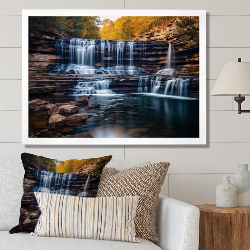 Chutes d'eau majestueuses en Alabama - reproduction sur toile, Cadre photo blanc, H 34 po x l 44 po x P 1,5 po
