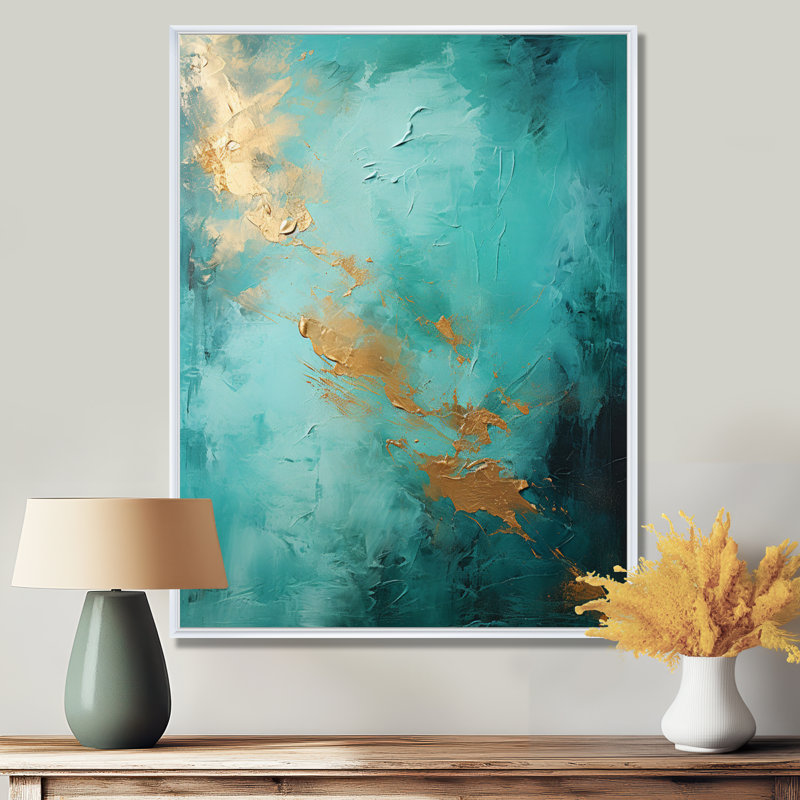Jaivien turquoise tranquillité VI - paysages abstraits, art mural, 44" H x 34" W, Encadrement doré