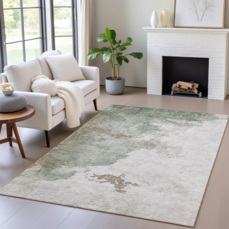 Machine Washable Indoor/Outdoor Xhevrie Aloe Rug, Rectangle 3' x 5'