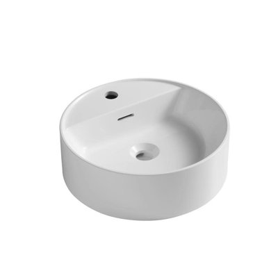 JINBO 16'' Bathroom Round Solid Surface Basin with Faucet Hole, NO Faucet, White