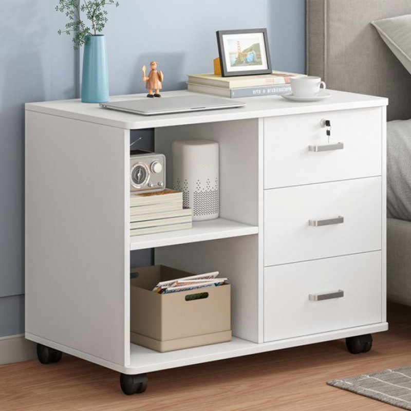 Classeur en bois à 3 tiroirs, armoire de rangement de bureau, classeur latéral mobile, support d'imprimante avec tablettes de rangement ouvertes pour le bureau personnel