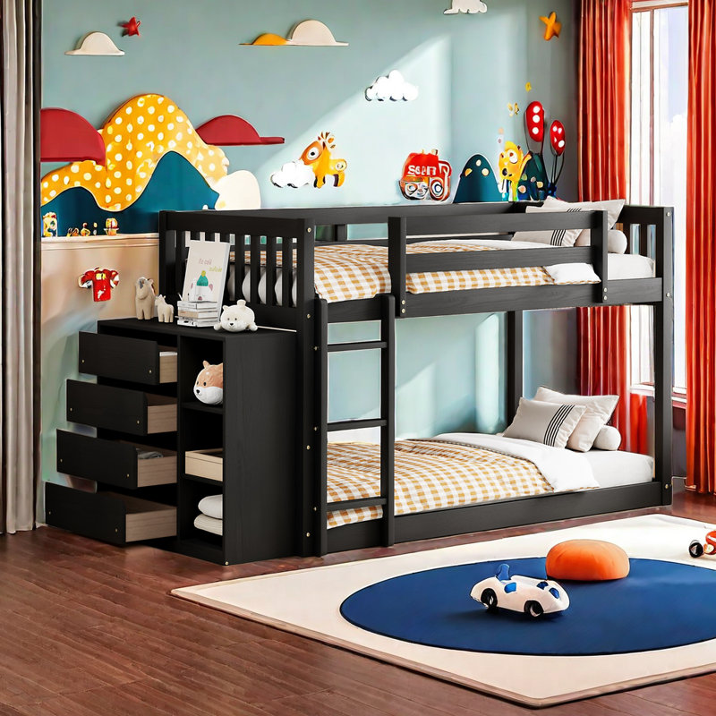 Julye Kids Bunk Bed with Drawers, Full, Espresso