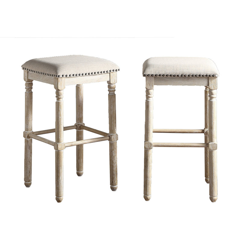 Tabourets de bar en bois Arnhem, ensemble de 2, Brun clair / beige 