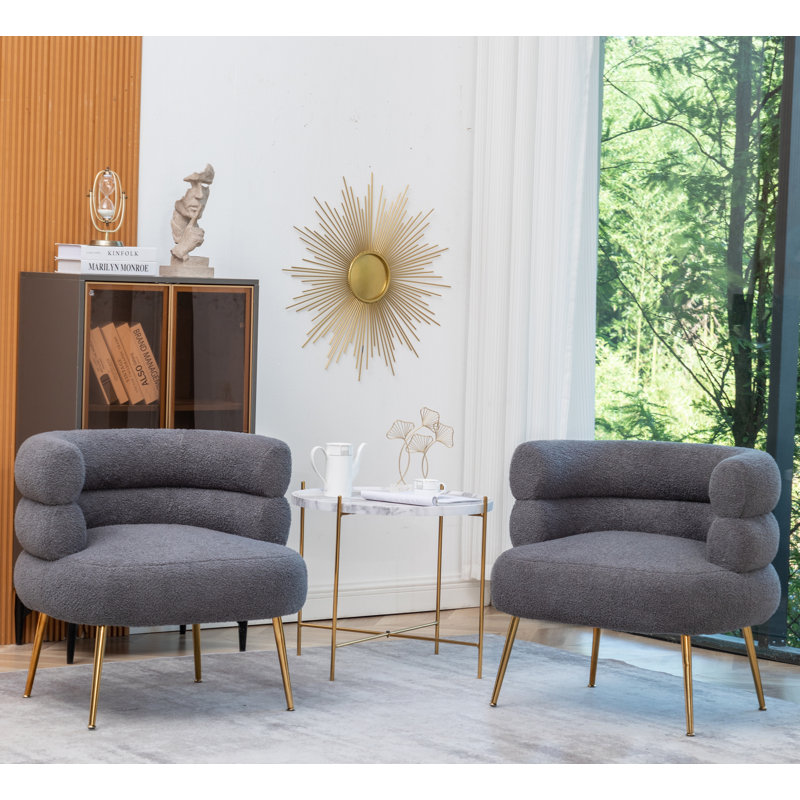Demetrius Upholstered Barrel Chair, Gray Teddy