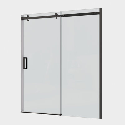 5/16" Tempered Glass Bathroom Sliding Door - Matte Black, Heat- For Shower Handle