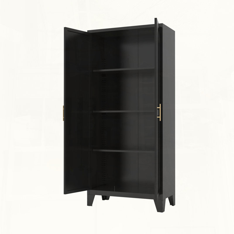 71 armoire de rangement en métal avec 2 portes et tablettes réglables, 70.87" H x 31.5" W x 15.75" D, Black