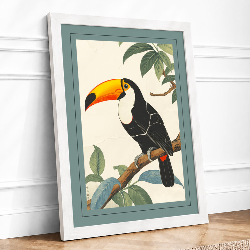 Toucan in Foliage Botanical - Framed Print, A3 - 42.0 x 29.7 cm, White