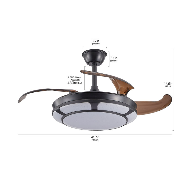 Ventilateur de plafond rétractable de 42 po avec lumière, ventilateur de lustre moderne à DEL avec télécommande, pales réglables à 6 vitesses, moteur à courant continu silencieux, éclairage à intensité variable pour le salon, la chambre à coucher, la salle à manger