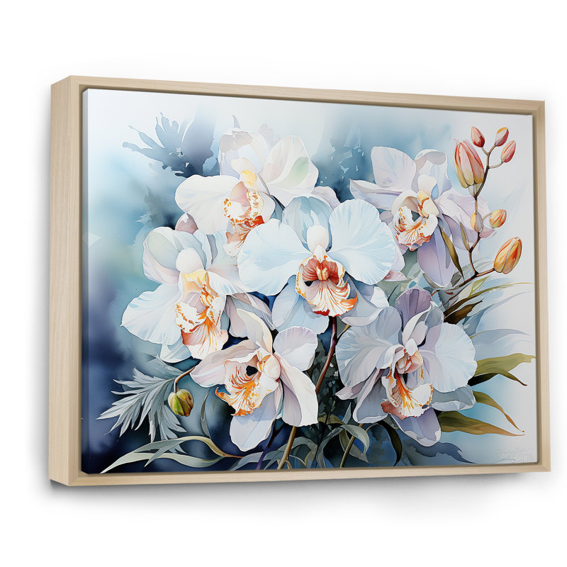 Orchidées grises sur la plage sur toile, H 12 po x l 20 po x P 1 po, Cadre naturel flottant