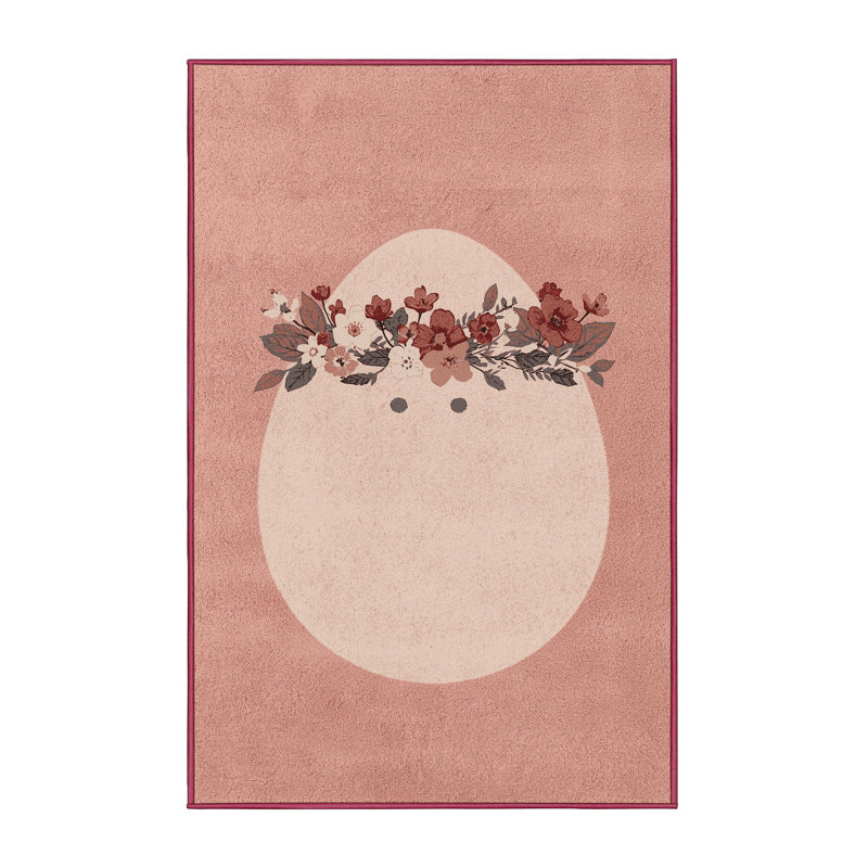 Soft Plush Feliz Easter Modern & Contemporary Abstract Area Rug in Beige – Rose Binding, 6x9