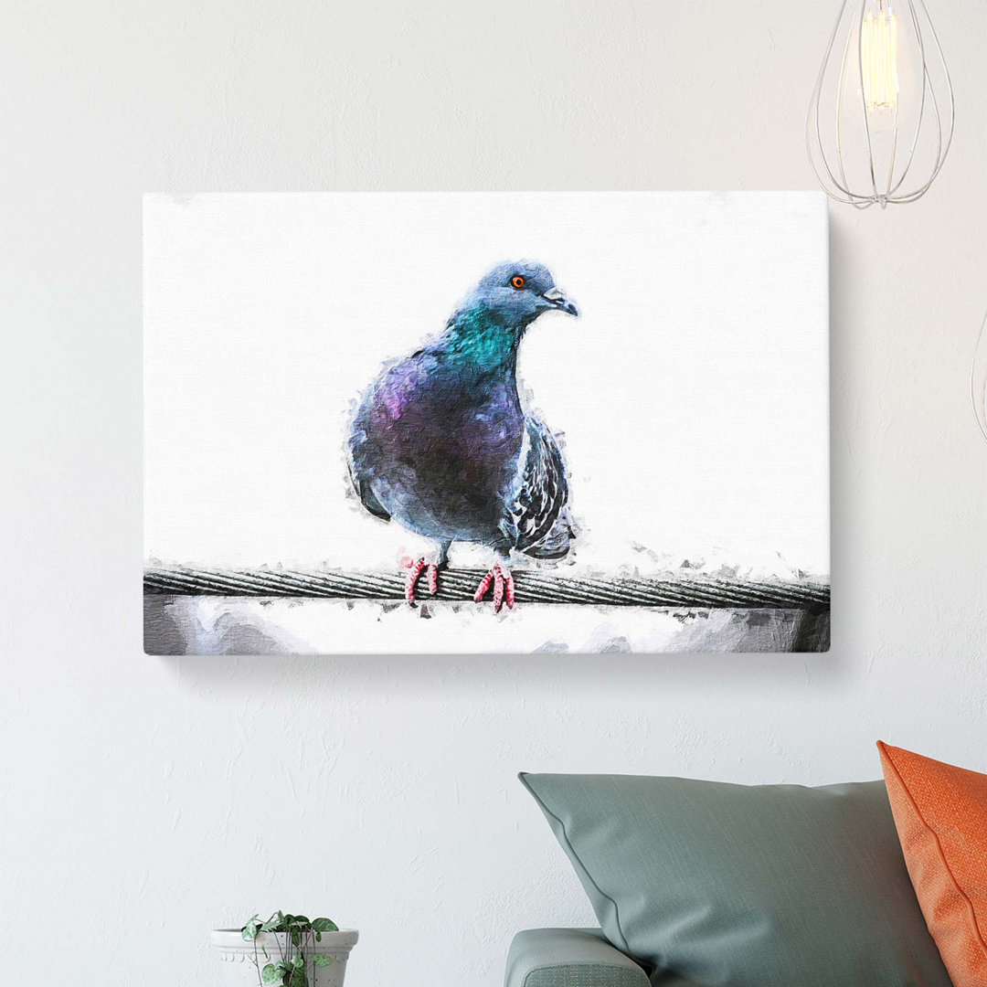 Pigeon Bird on a Wire - Wrapped Canvas