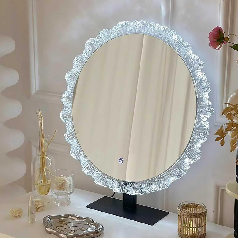 Round Led Makeup Mirror, Vanity Mirror With Acrylic Transparent Frame