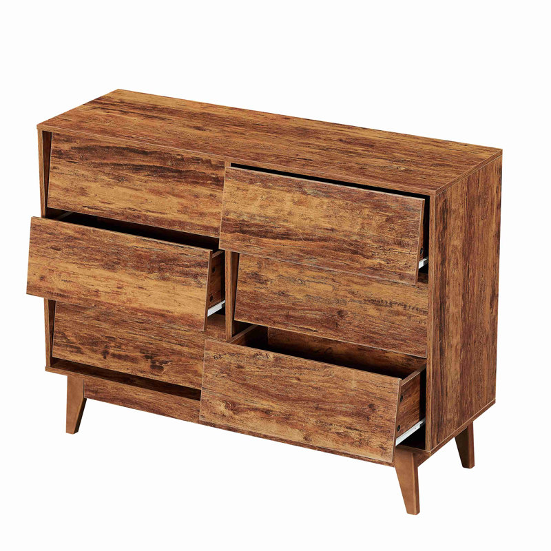 La commode double 6 tiroirs présente un design rétro et biseauté