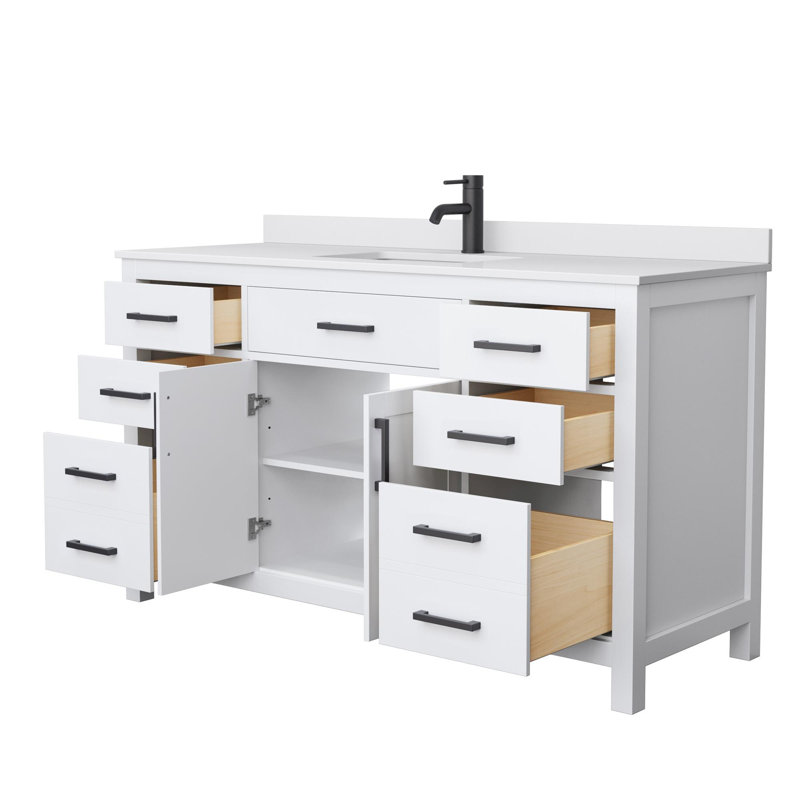 Beckett 60" Single Bathroom Vanity Set, White, Matte Black, White Cultured Marble