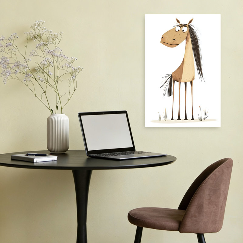 Curious Cartoon Horse Minimalist Horse Wall Art Print by Mathieu - Wrapped Canvas Print, 60.96cm H x 40.64cm W