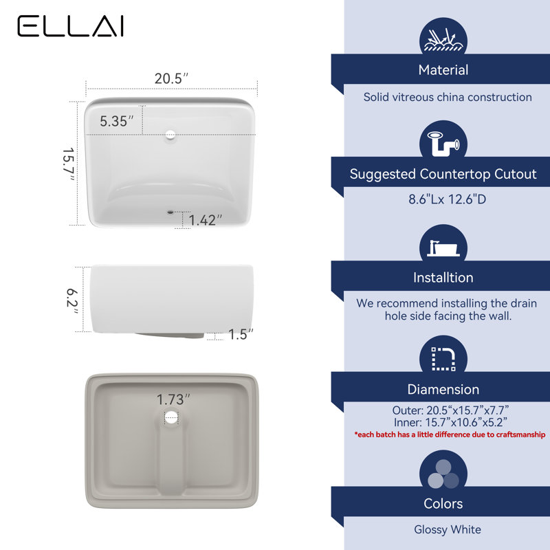 Lavabo de salle de bain rectangulaire ELLAI