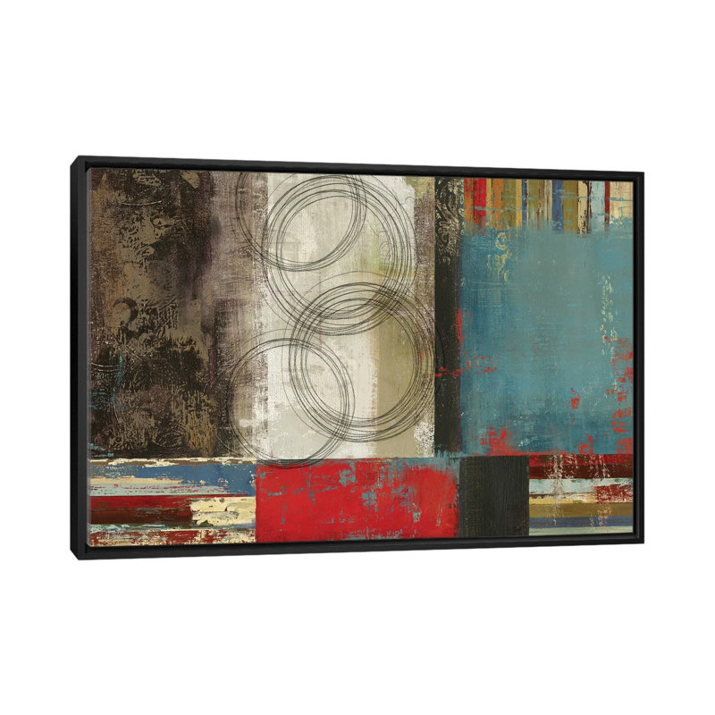 «Spheres and Stripes», impression sur toile, H 18 po x l 26 po x P 1,5 po, Toile avec cadre noir, Pas de tapis