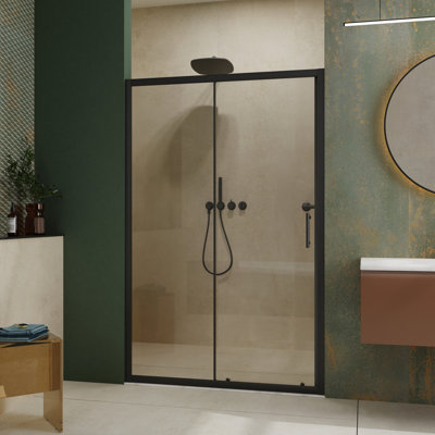 Single Sliding Shower Door 48.in W X 72.in H - Tempered Glass, Black Stainless Steel Handle, & Waterproof Aesthetics 1/5 Inch Stylish Construction