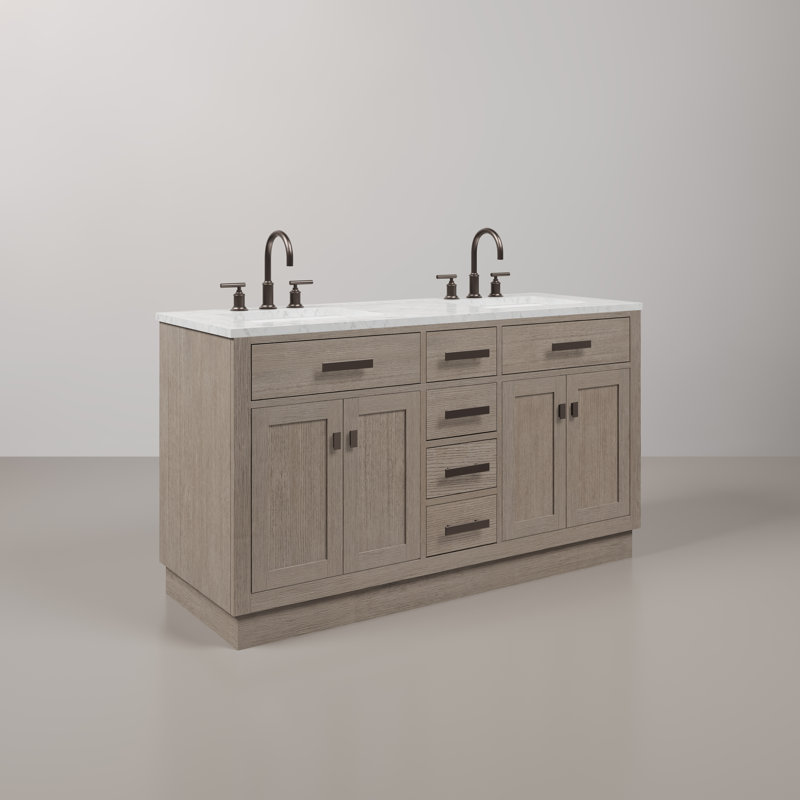 Chestnut 60" Carrara White Marble Countertop Bath Vanity with Faucet, Gray Oak
