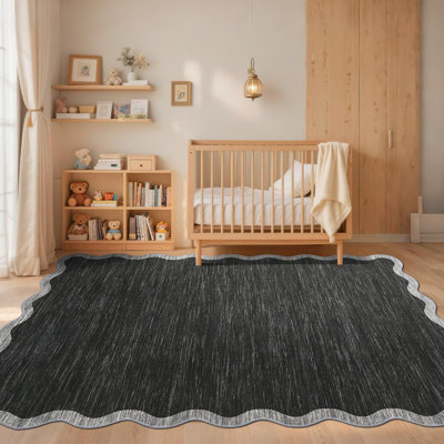 4x6 Scalloped Washable Rug – Soft, Non-Slip, Beige Boho Carpet for Living Room, Bedroom, Kitchen (Beige)