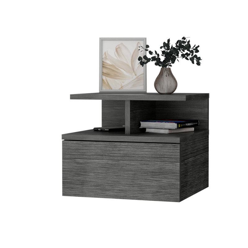 Macadamia 2-Tier Floating Nightstand With Shelf – Stylish And Functional Bedside Table, Oak