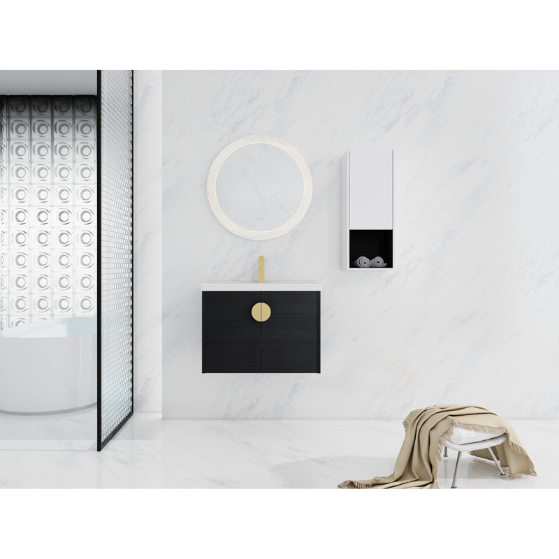 Meuble-lavabo de salle de bain avec lavabo en céramique et armoire latérale, 28"